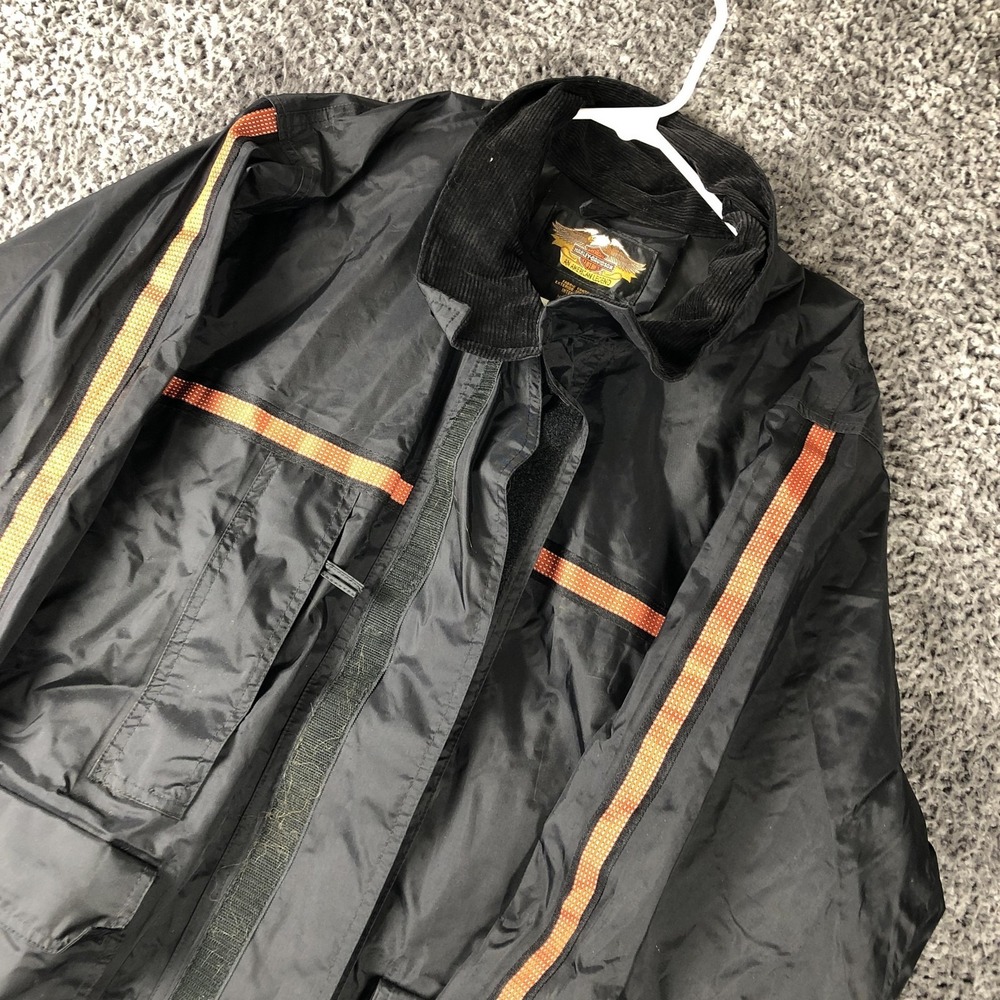 Harley-Davidson Jacket Mens 2XS Black Nylon Motorcycle Orange Stripe Logo Lined